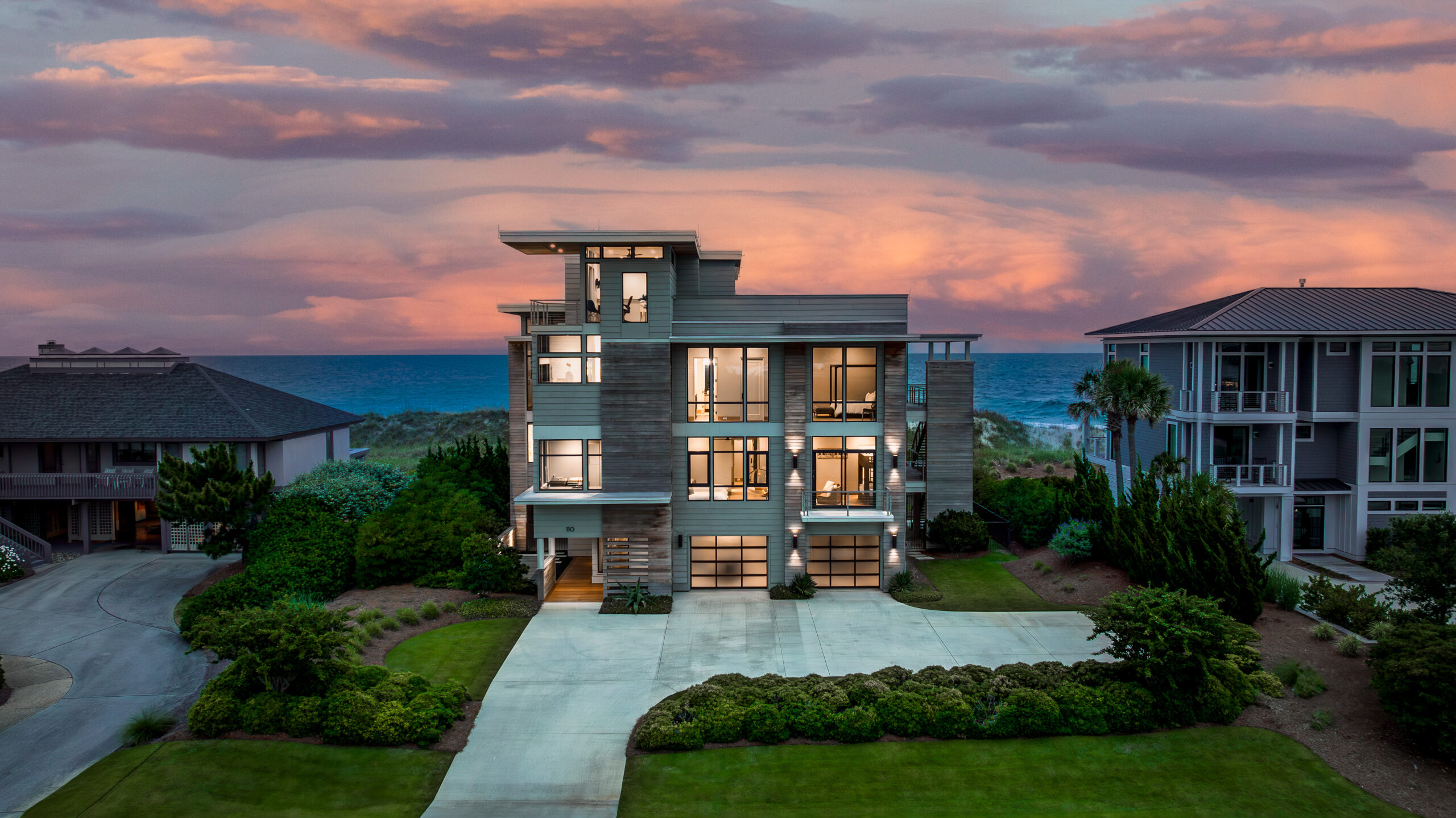 Custom-designed coastal home with minimalist architecture and natural wood accents